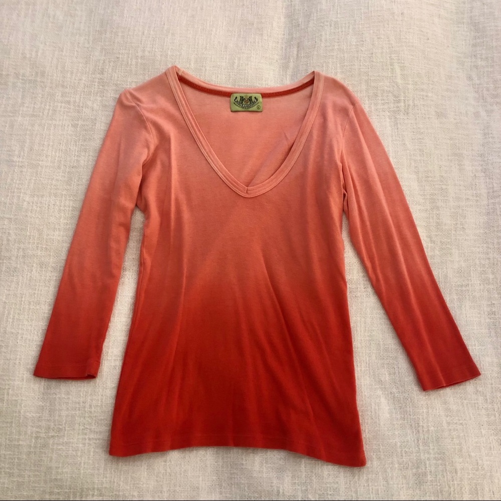 ❌SOLD❌ Juicy Couture Orange Ombré V-Neck Shirt, size L